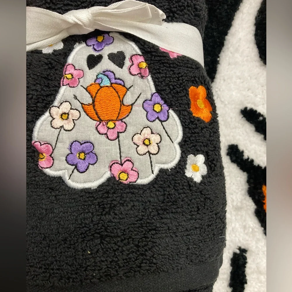 Hippie Ghost With Flowers Betsey Johnson Halloween Shower Bath Mat + Hand Towels